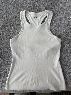 ALO Yoga Cream Ribbed Racerback Tank Top